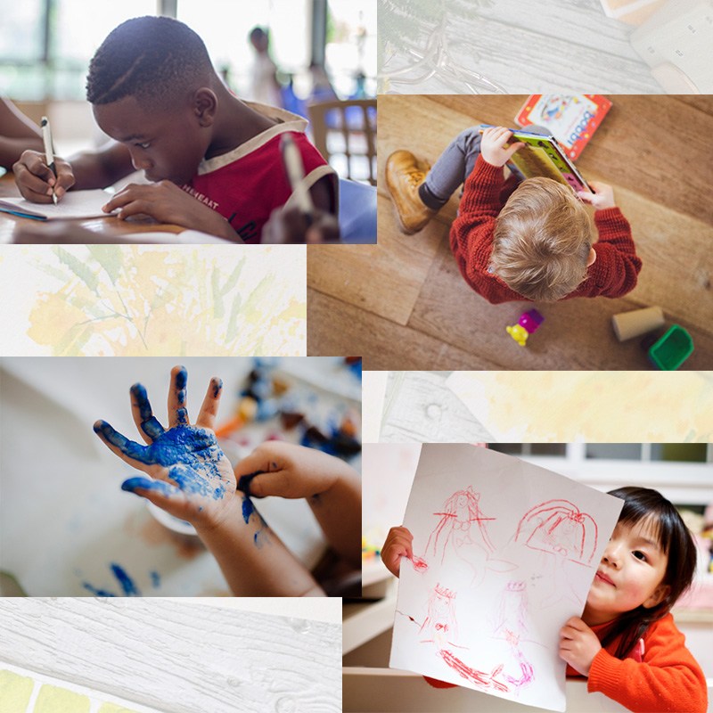 A montage of images of children